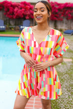 Load image into Gallery viewer, Eyes On You Coral Geo Abstract Surplice Woven Romper
