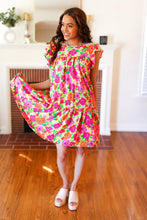 Load image into Gallery viewer, Be Charming Lime &amp; Pink Floral Print Tiered Ruffle Sleeve Dress
