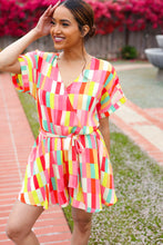 Load image into Gallery viewer, Eyes On You Coral Geo Abstract Surplice Woven Romper

