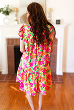 Load image into Gallery viewer, Be Charming Lime &amp; Pink Floral Print Tiered Ruffle Sleeve Dress
