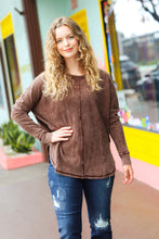 Load image into Gallery viewer, Brown Mineral Wash Baby Waffle Oversized Cut Edge Top
