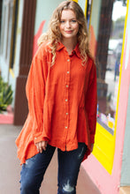Load image into Gallery viewer, Feeling Bold Rust Button Down Sharkbite Cotton Tunic Top
