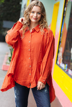 Load image into Gallery viewer, Feeling Bold Rust Button Down Sharkbite Cotton Tunic Top
