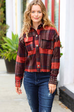 Load image into Gallery viewer, City Streets Burgundy &amp; Rust Plaid Studded Cropped Jacket
