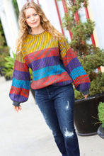 Load image into Gallery viewer, Take All of Me Mustard &amp; Cerulean Stripe Oversized Sweater
