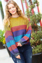 Load image into Gallery viewer, Take All of Me Mustard &amp; Cerulean Stripe Oversized Sweater
