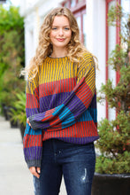 Load image into Gallery viewer, Take All of Me Mustard &amp; Cerulean Stripe Oversized Sweater
