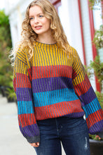 Load image into Gallery viewer, Take All of Me Mustard &amp; Cerulean Stripe Oversized Sweater
