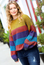 Load image into Gallery viewer, Take All of Me Mustard &amp; Cerulean Stripe Oversized Sweater
