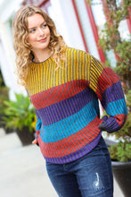 Load image into Gallery viewer, Take All of Me Mustard &amp; Cerulean Stripe Oversized Sweater
