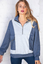 Load image into Gallery viewer, Cotton French Terry Zip Up Color Block Pullover

