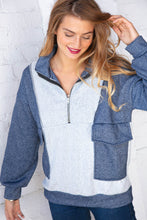 Load image into Gallery viewer, Cotton French Terry Zip Up Color Block Pullover
