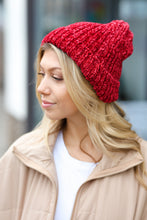 Load image into Gallery viewer, Cranberry Knit Velvet Chenille Fold Over Beanie
