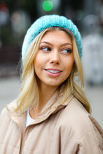 Load image into Gallery viewer, Teal Multicolor Cable Knit Pom-Pom Beanie
