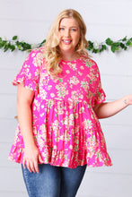 Load image into Gallery viewer, Fuchsia Floral Frill Ruffle Hem Tiered Swing Top
