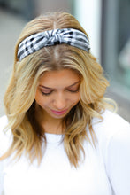 Load image into Gallery viewer, Black &amp; White Christmas Plaid Top Knot Headband

