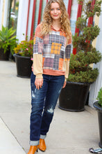 Load image into Gallery viewer, What I Like Rust/Charcoal Two Tone Knit Plaid V Neck Top
