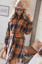 Load image into Gallery viewer, Navy &amp; Rust Plaid Flannel Button Down Waist Tie Dress
