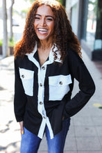 Load image into Gallery viewer, Fall For You Black &amp; Ivory Button Down French Terry Shacket
