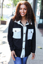 Load image into Gallery viewer, Fall For You Black &amp; Ivory Button Down French Terry Shacket
