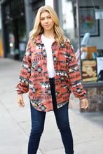 Load image into Gallery viewer, Trendy Rust Aztec Print Button Down Brushed Shacket
