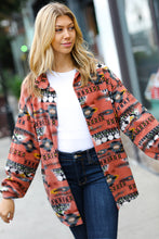 Load image into Gallery viewer, Trendy Rust Aztec Print Button Down Brushed Shacket
