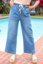 Load image into Gallery viewer, Denim Blue High Rise Drawstring Cropped Jeans
