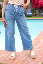 Load image into Gallery viewer, Denim Blue High Rise Drawstring Cropped Jeans
