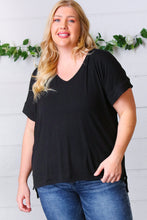 Load image into Gallery viewer, Black Ribbed V Neck Hi-Low Slit Top
