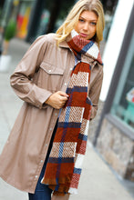 Load image into Gallery viewer, Rust Plaid Oblong Frayed Hacci Scarf
