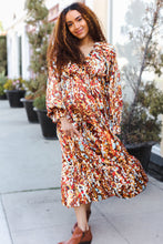 Load image into Gallery viewer, Feeling Femme Mocha Floral Print V Neck Satin Maxi Dress
