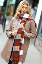 Load image into Gallery viewer, Rust Plaid Oblong Frayed Hacci Scarf
