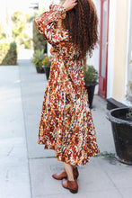Load image into Gallery viewer, Feeling Femme Mocha Floral Print V Neck Satin Maxi Dress
