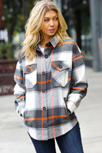 Load image into Gallery viewer, Charcoal &amp; Rust Plaid Flannel Button Down Oversized Jacket
