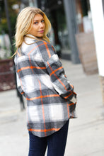 Load image into Gallery viewer, Charcoal &amp; Rust Plaid Flannel Button Down Oversized Jacket
