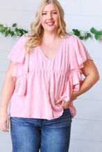 Load image into Gallery viewer, Soft Pink Swiss Dot Ruffle Woven Top
