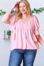 Load image into Gallery viewer, Soft Pink Swiss Dot Ruffle Woven Top
