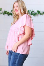 Load image into Gallery viewer, Soft Pink Swiss Dot Ruffle Woven Top
