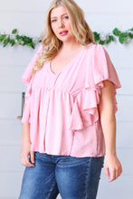 Load image into Gallery viewer, Soft Pink Swiss Dot Ruffle Woven Top
