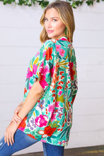 Load image into Gallery viewer, Emerald &amp; Mauve V Neck Dolman Cuffed Short Sleeve Top

