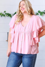 Load image into Gallery viewer, Soft Pink Swiss Dot Ruffle Woven Top
