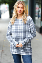 Load image into Gallery viewer, Cozy Grey Plaid Double Brushed Hacci Pullover
