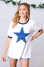 Load image into Gallery viewer, Off White Distressed Star Terry Puff Short Sleeve Top
