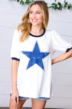 Load image into Gallery viewer, Off White Distressed Star Terry Puff Short Sleeve Top
