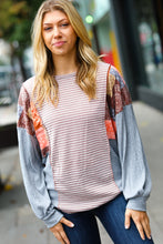 Load image into Gallery viewer, Taupe Two-Tone Hacci Rib Outseam Paisley Pullover

