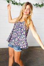 Load image into Gallery viewer, Navy Floral Ruffle Hem Sleeveless Top
