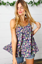 Load image into Gallery viewer, Navy Floral Ruffle Hem Sleeveless Top
