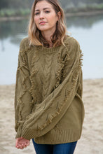 Load image into Gallery viewer, Olive Cable and Fringe Tassel Braided Sweater
