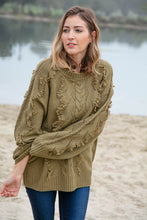 Load image into Gallery viewer, Olive Cable and Fringe Tassel Braided Sweater
