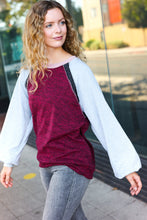 Load image into Gallery viewer, Autumn Vibes Grey &amp; Burgundy Color Block Raglan Sweater
